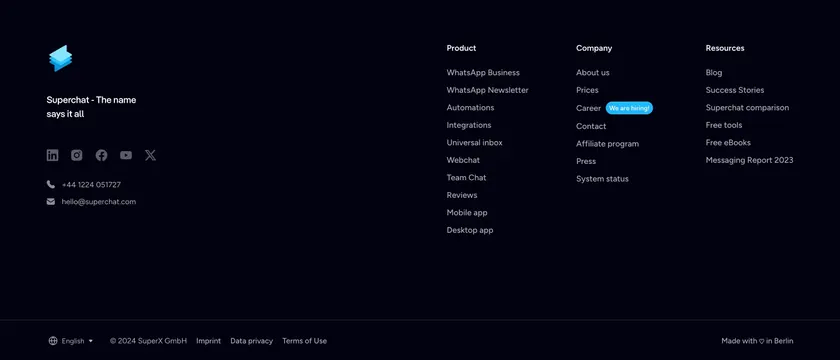 Superchat dark footer, dark-mode, minimal, dark