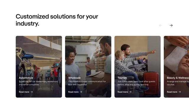 Superchat industry solutions carousel, minimal, corporate-clean, light