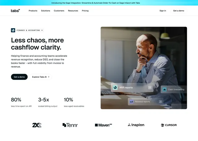 Tabs cashflow clarity split hero, minimal, corporate-clean, light