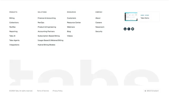Tabs multi-column corporate footer, minimal, corporate-clean, light