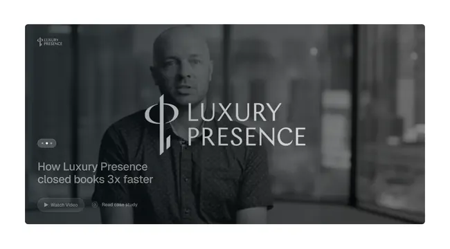 Luxury Presence dark case study hero, minimal, dark-mode, dark