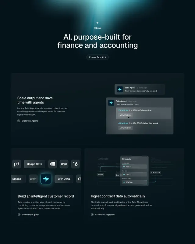 Tabs AI dark feature stack, dark-mode, minimal, dark