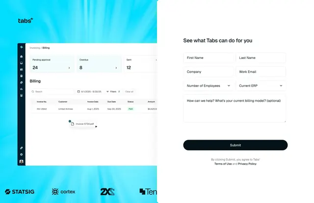 Tabs demo request split form hero, minimal, corporate-clean, light