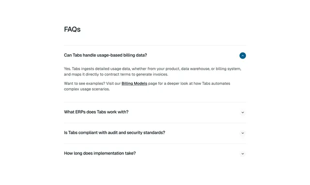 Tabs minimalist FAQ accordion, minimal, corporate-clean, light