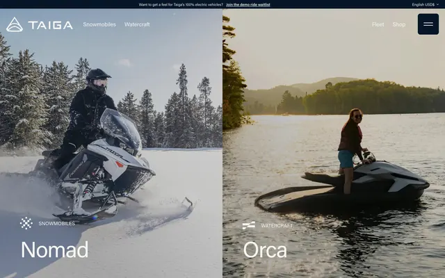 Taiga split snow and water hero, minimal, photographic, cool