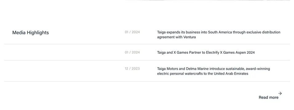 Taiga media highlights list, minimal, editorial, light