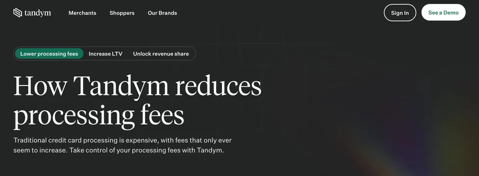 Tandym how-it-works tabbed dark hero, editorial, minimal, dark