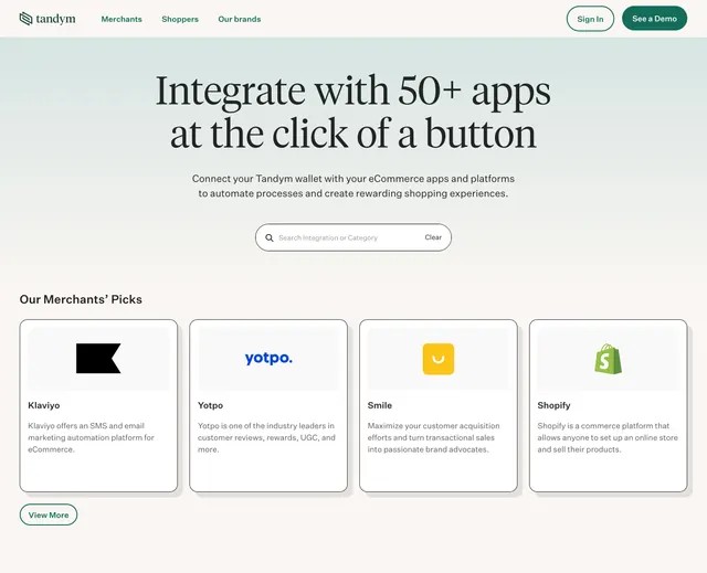 Tandym integrations marketplace hero, editorial, minimal, light