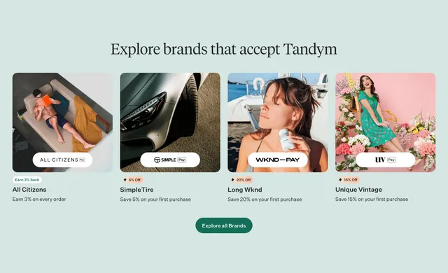 Tandym explore brands partner grid, minimal, editorial, light