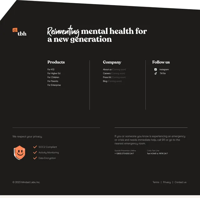 tbh dark multi-column footer, minimal, dark-mode, dark