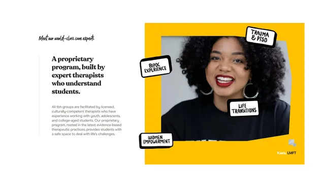 tbh therapist expert profile, playful, editorial, light