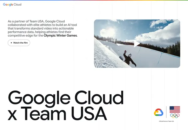 Google Cloud x Team USA partnership hero, minimal, corporate-clean, light