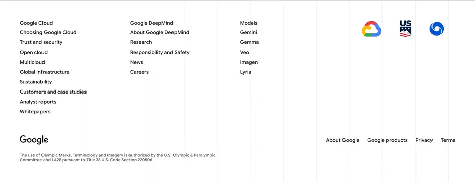 Google Cloud Team USA footer, minimal, corporate-clean, light