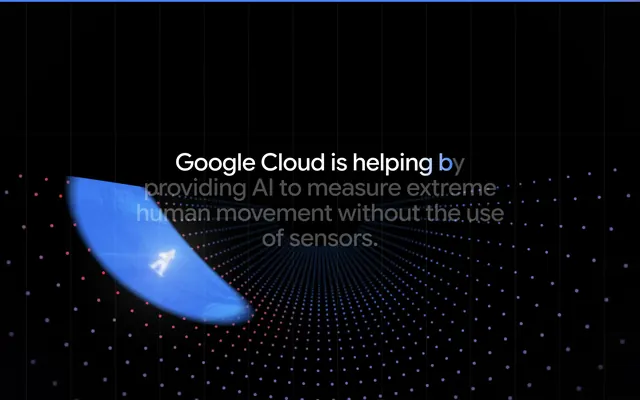 Google Cloud AI movement visualization hero, dark-mode, technical, dark