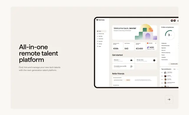Teamway all-in-one platform showcase, minimal, corporate-clean, light
