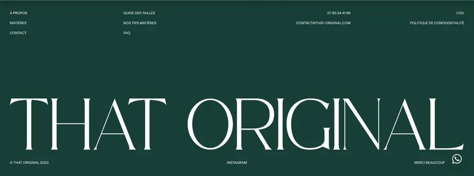 That Original oversized typography footer, minimal, editorial, dark