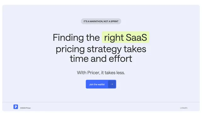Pricer waitlist CTA section, minimal, light-mode, light