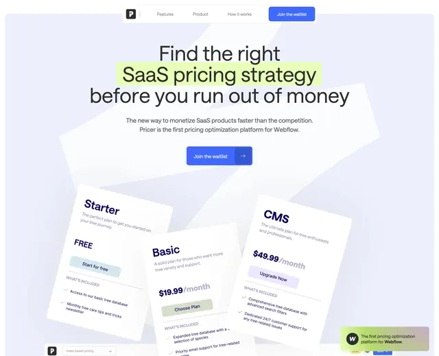 Pricer tilted pricing cards hero, minimal, light-mode, light