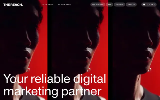 The Reach triptych agency hero, editorial, photographic, vibrant