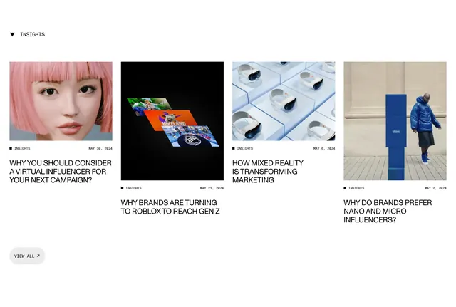 The Reach insights four-column grid, editorial, minimal, light