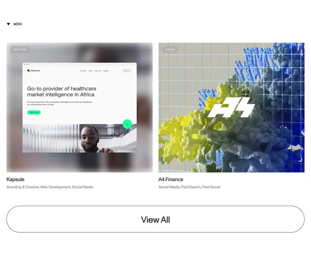 The Reach portfolio work grid, minimal, corporate-clean, light