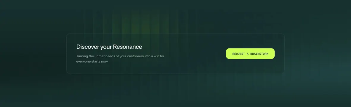 The Resonance discover brainstorm CTA, dark-mode, glassmorphism, dark