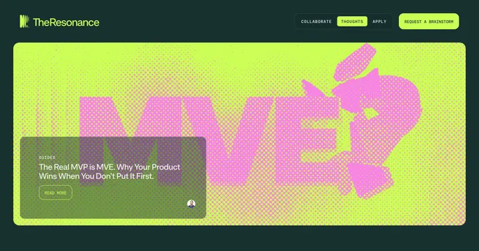 The Resonance MVE article hero, neo-brutalist, editorial, vibrant