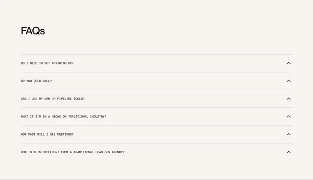 Throxy monospace FAQ accordion, minimal, light-mode, light