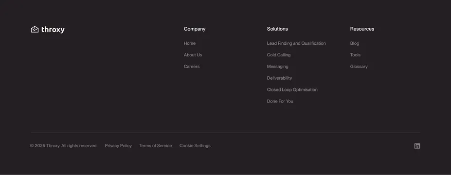 Throxy dark minimalist footer, dark-mode, minimal, dark