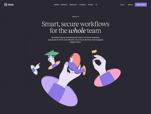 Tines about hero with portal illustration, dark-mode, illustrated, dark