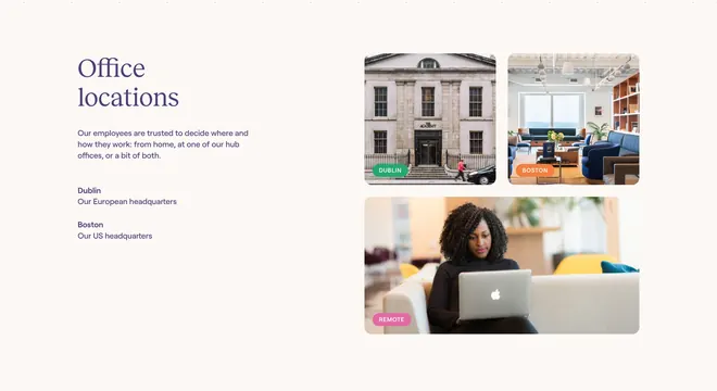 Tines office locations split layout, minimal, light-mode, light