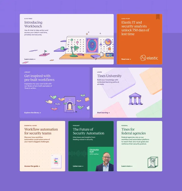 Tines resources bento grid, illustrated, playful, vibrant