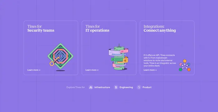 Tines solutions three-card row, minimal, illustrated, vibrant