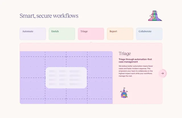 Tines security workflow tabs, minimal, illustrated, light