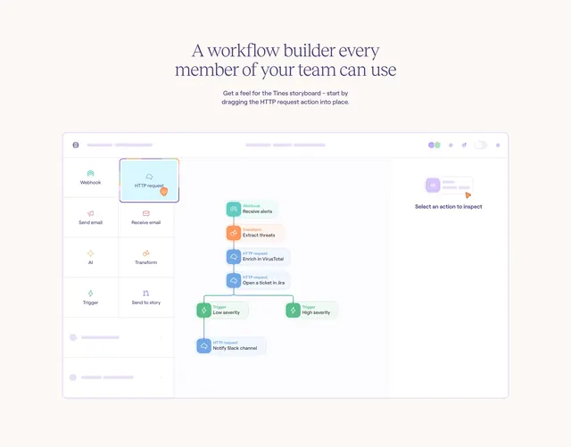 Tines Storyboard builder showcase, technical, minimal, light