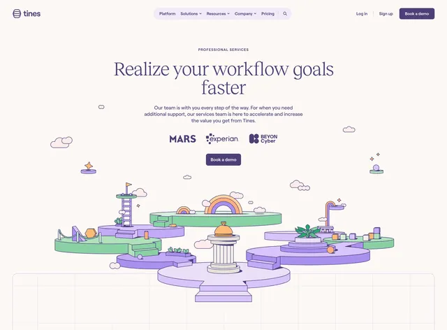 Tines professional services hero, illustrated, minimal, light
