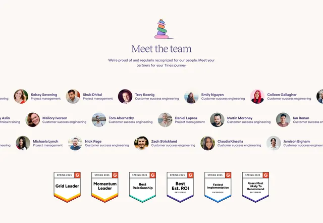 Tines meet the team section, minimal, light-mode, light