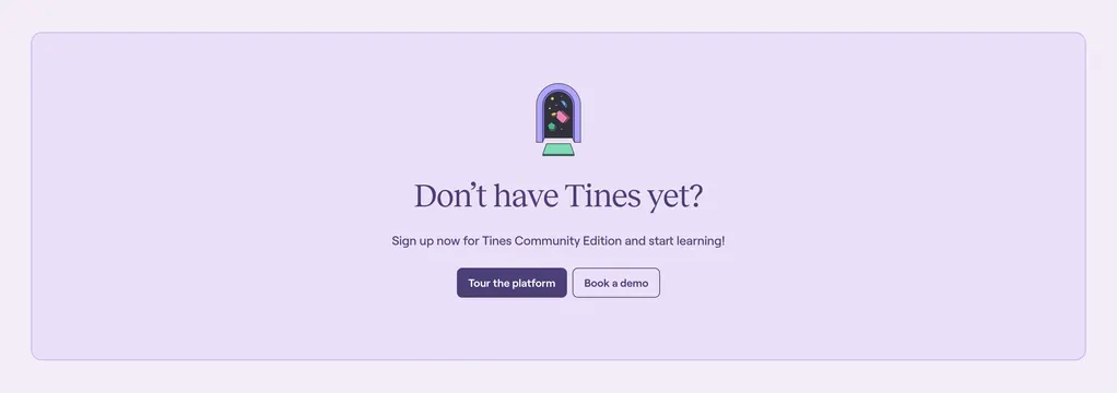 Tines University CTA banner, minimal, light-mode, light