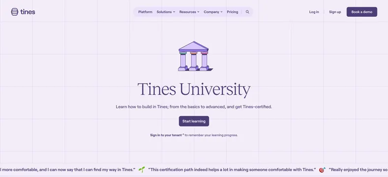 Tines University hero, minimal, light-mode, light