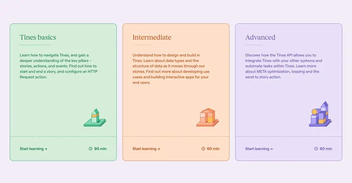 Tines University course level cards, minimal, light-mode, light
