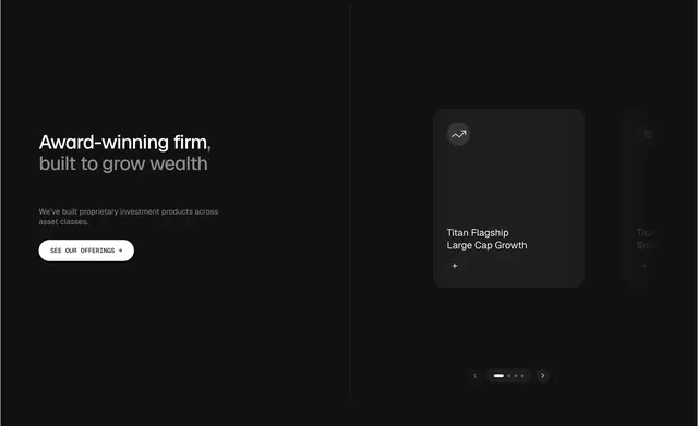 Titan investment offerings carousel, dark-mode, minimal, dark
