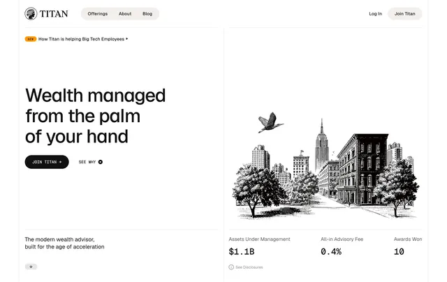 Titan wealth management hero, minimal, light-mode, light