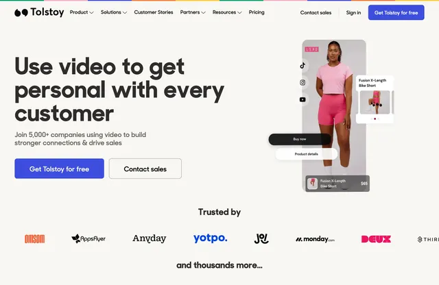 Tolstoy shoppable video hero, minimal, light-mode, light