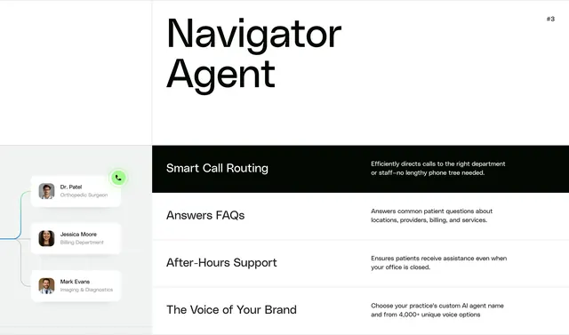 Transform9 Navigator Agent features, minimal, light-mode, light