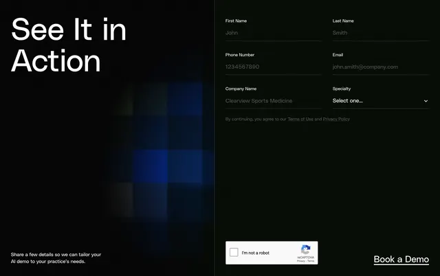 Transform9 book a demo form, dark-mode, minimal, dark