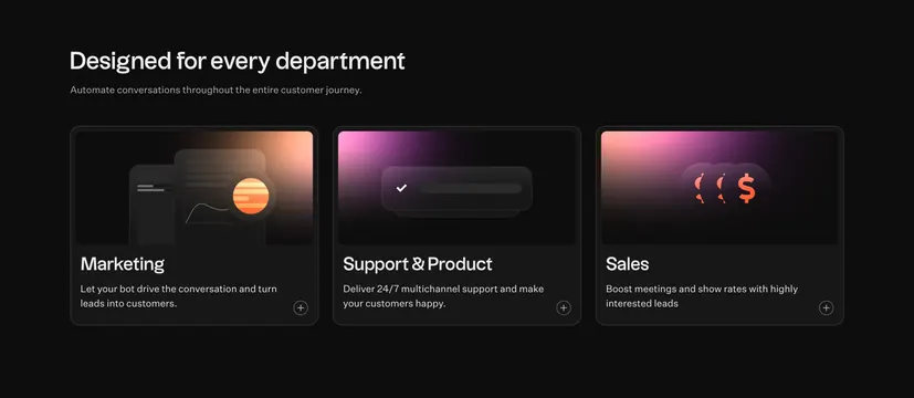 Typebot Features Section, dark-mode, minimal, dark
