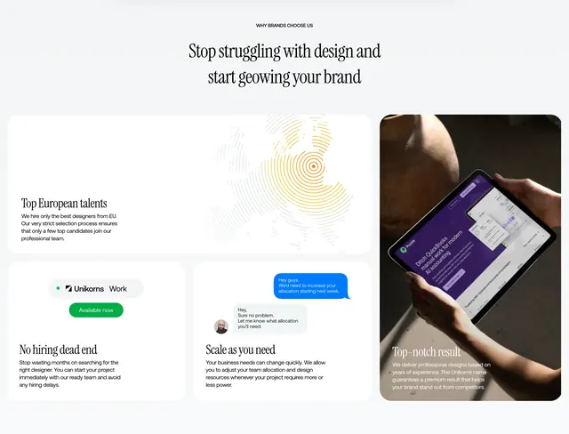Unikorns bento why choose us grid, minimal, light-mode, light
