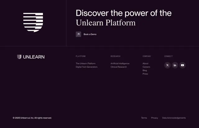 Unlearn Footer Section, dark-mode, minimal, dark
