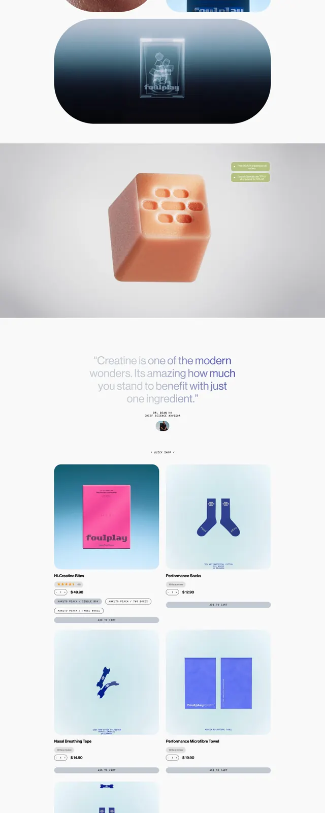 Foulplay Hi-Creatine Landing Page, neo-brutalist, dark-mode, high-contrast
