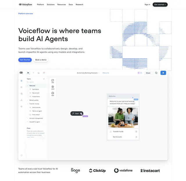 Voiceflow Hero Section, light-mode, minimal, light